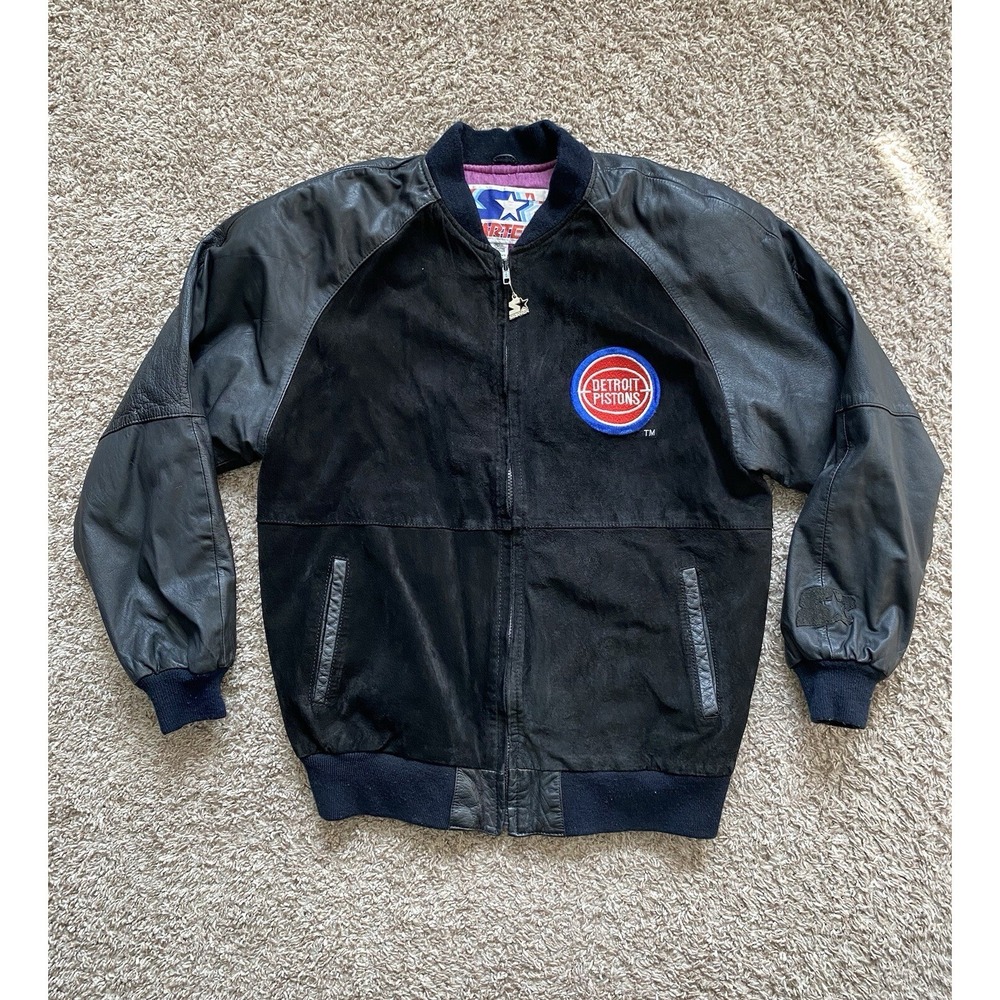 Vintage 90's‎ Starter Detroit Pistons NBA Leather Wool Varsity Jacket Men's XL - Picture 2 of 15